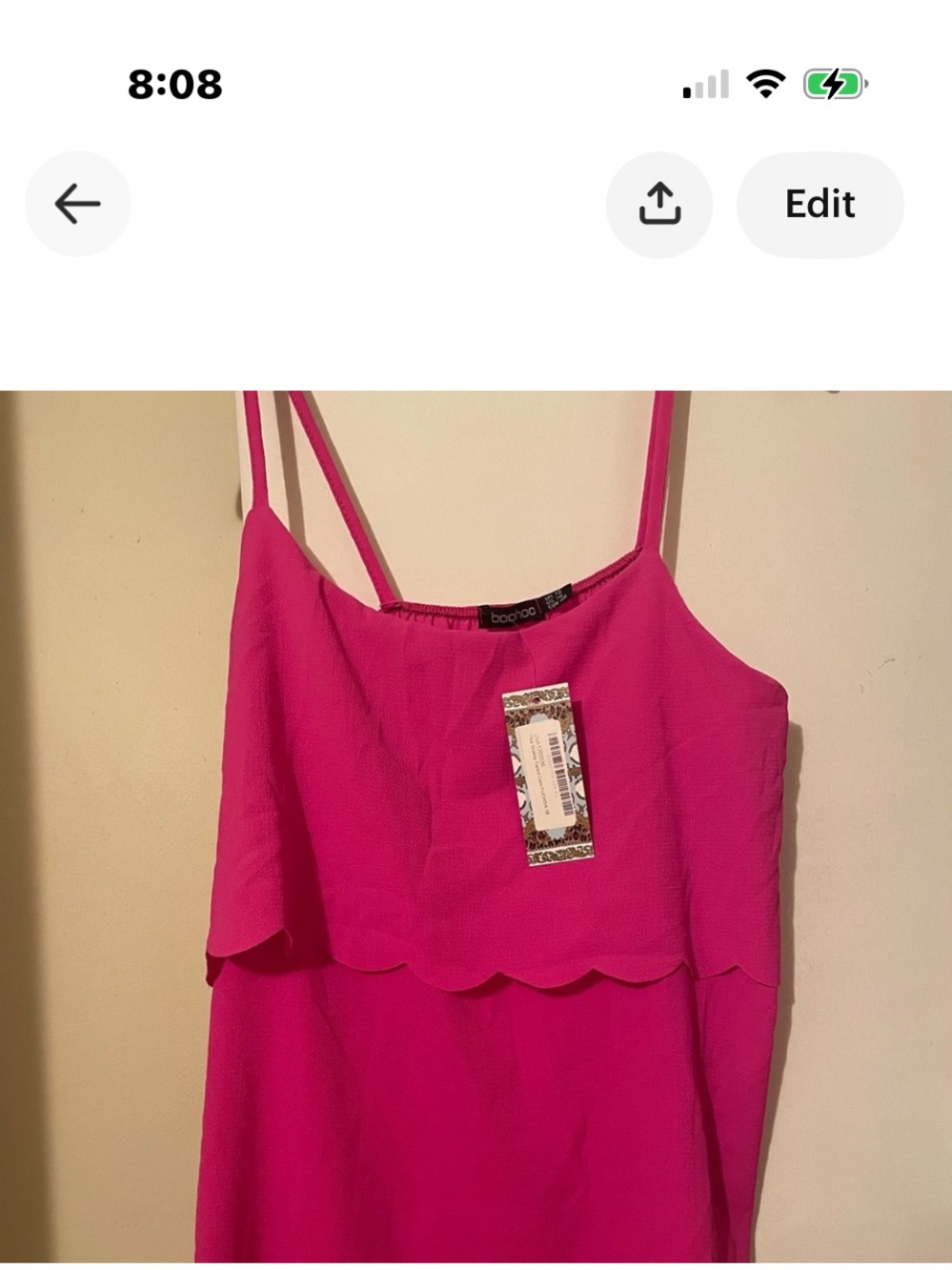 Hot Pink Scallop Trim Spaghetti Strap Dress size 14